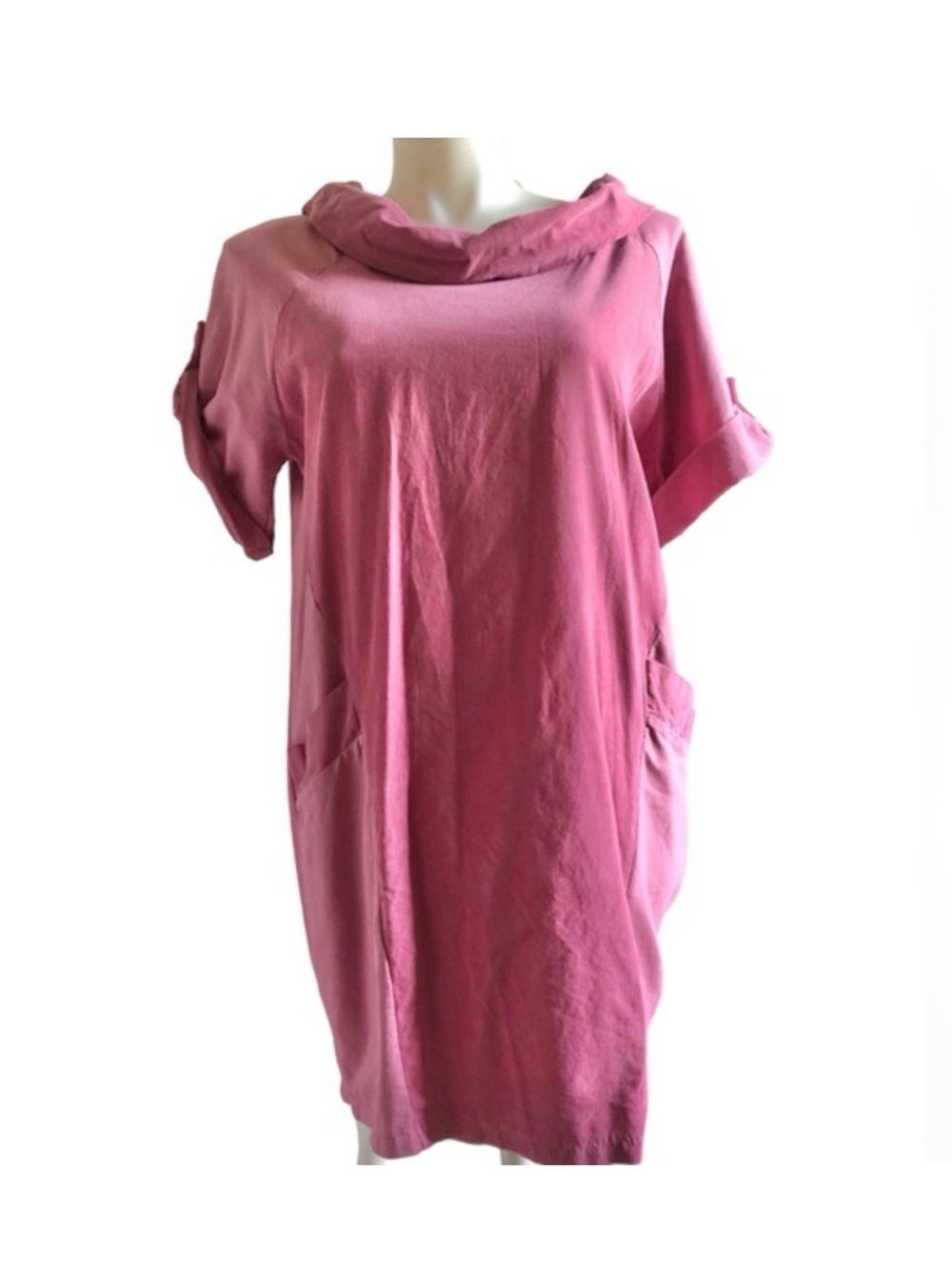 Made In Italy Dress 12-16 Dusty Rose Back Buttons Woven Cowl Corduroy Cotton